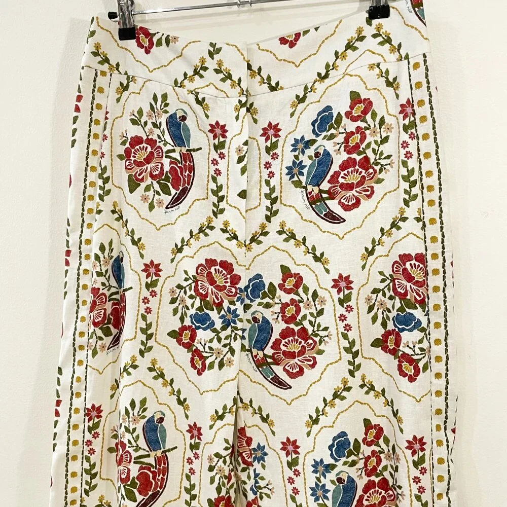 Last Call! New Sézane x Farm Rio Tiago Linen Cotton Floral Cropped Pant 42, 10